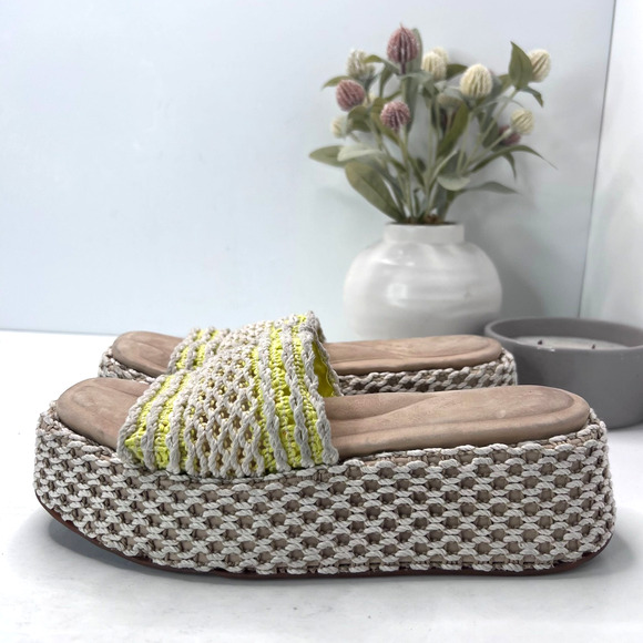 Rag & Bone Logan Platform Crochet Slide Sandal Chalk Yellow Natural Women 7/EU37 - Picture 2 of 9